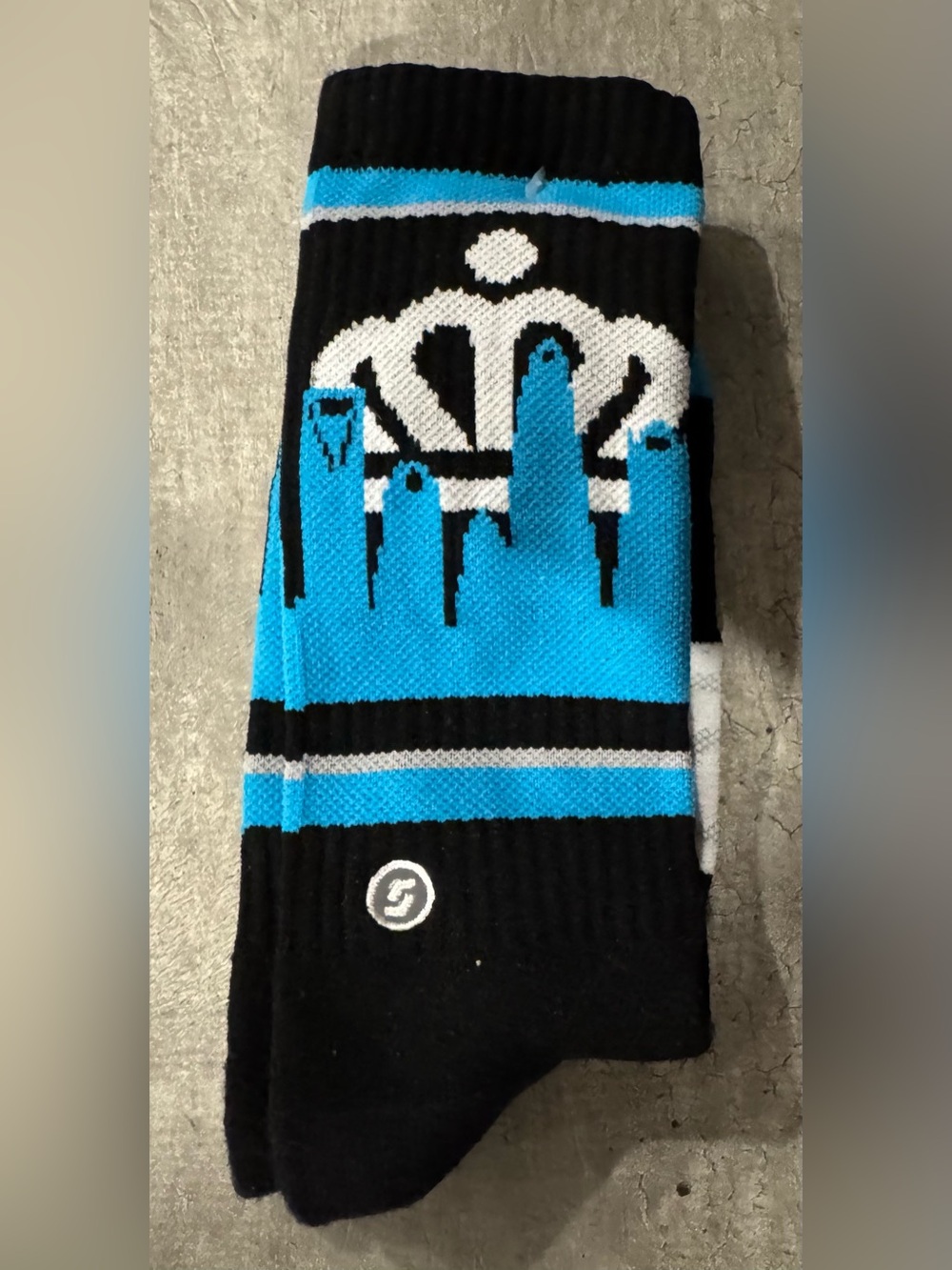 New Strideline Charlotte FC Crew Socks Crown Skyline MLS Black Blue NWOT Soccer